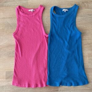 Sundry Women's Ribbed Tank Tops - Pink and Blue